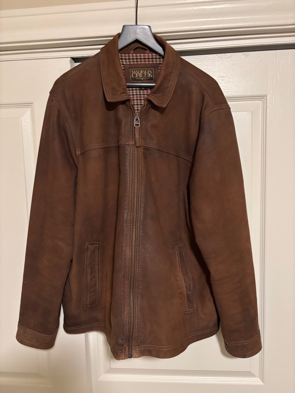 Men's Classic Brown Leather Bomber Jacket